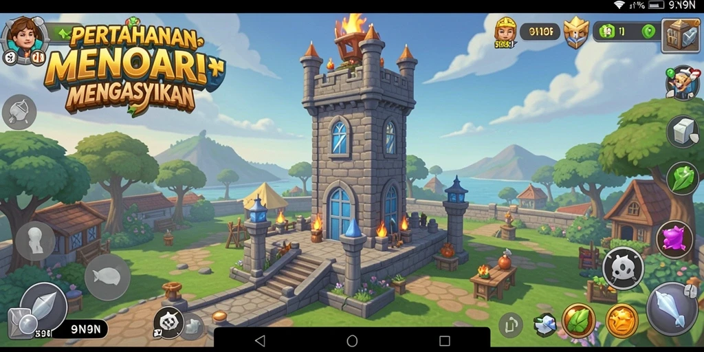 Tampilan gameplay 9N9N menampilkan strategi Tower Defense yang seru.