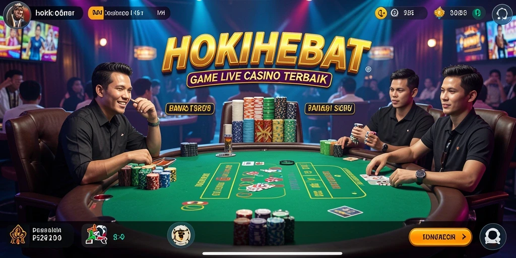 Tampilan gameplay HOKIHEBAT dengan dealer profesional dan interaksi langsung.
