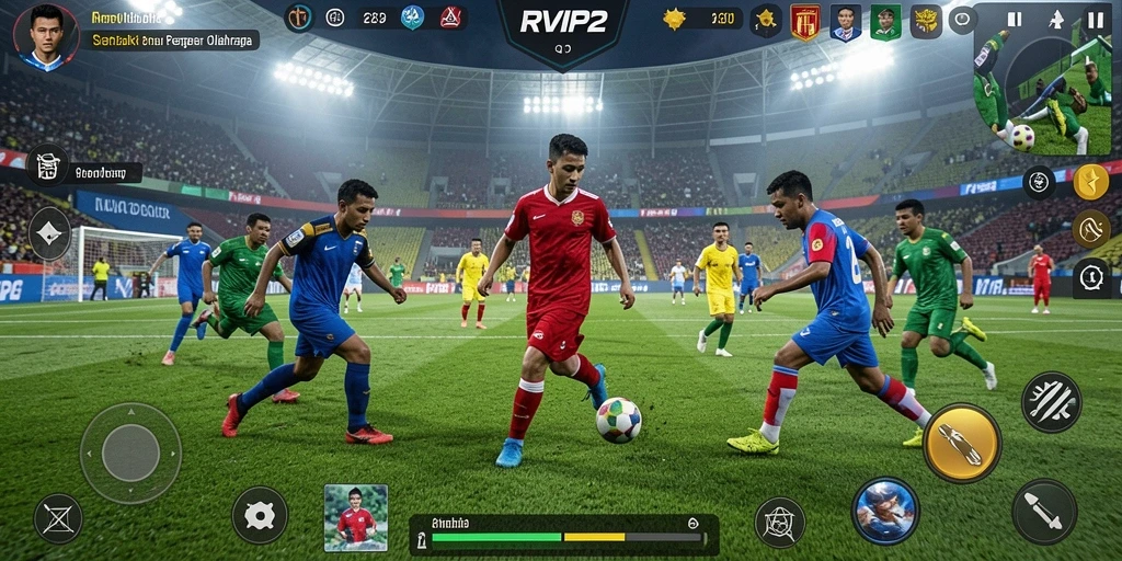Tampilan gameplay RVIP2 menampilkan aksi sepak bola yang mendebarkan.